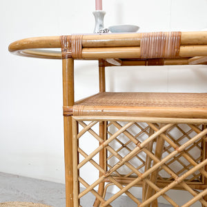 Vintage rotan tafel met glas